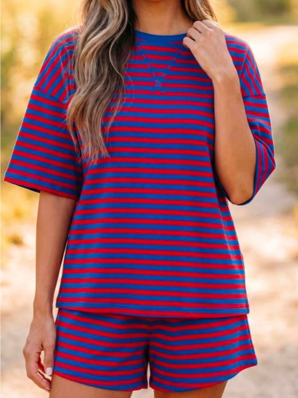 Scarlett Blue & Red Striped Relaxed Short Sleeve Top